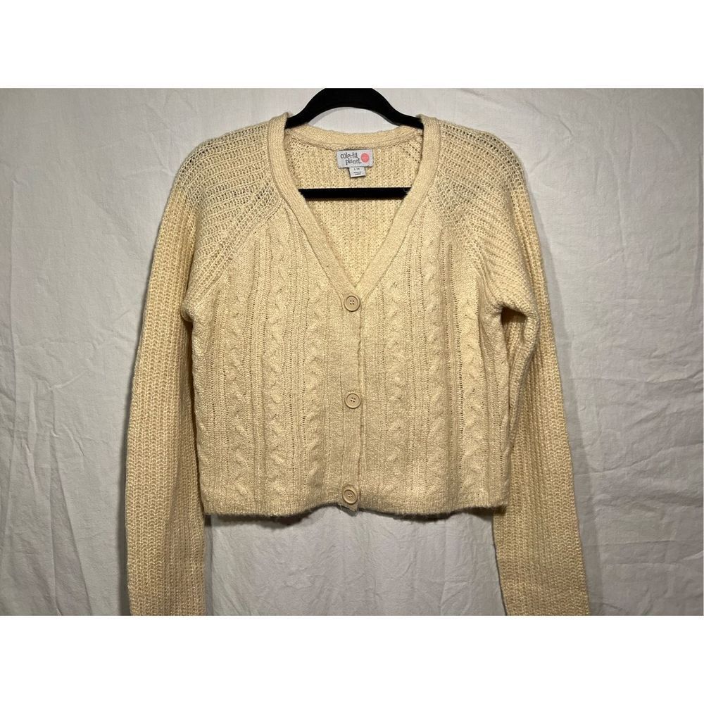 Colorful Planet Teen Boho Style Button Up Cream Colored Cardigan Sweater Size L